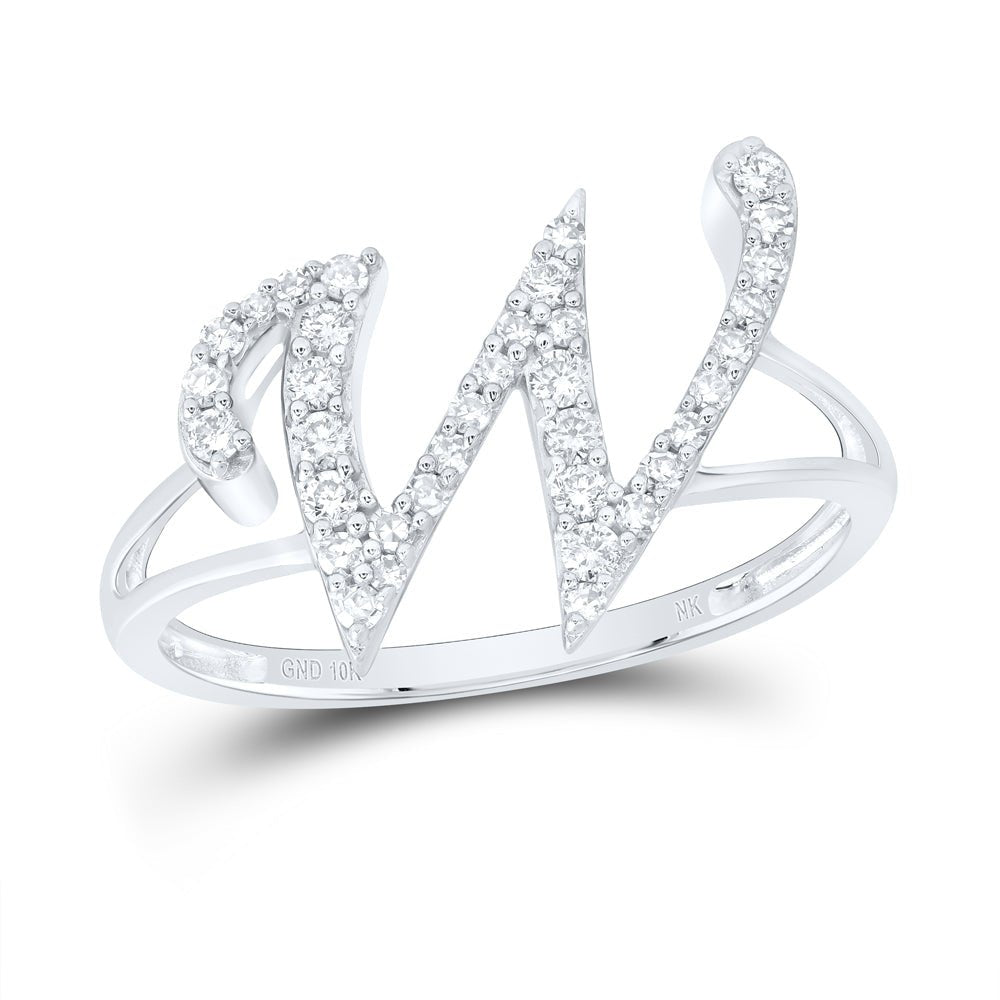 10K White Gold Diamond Gift Initial "W" Women's Ring 1/4 Cttw - Splendid Jewellery