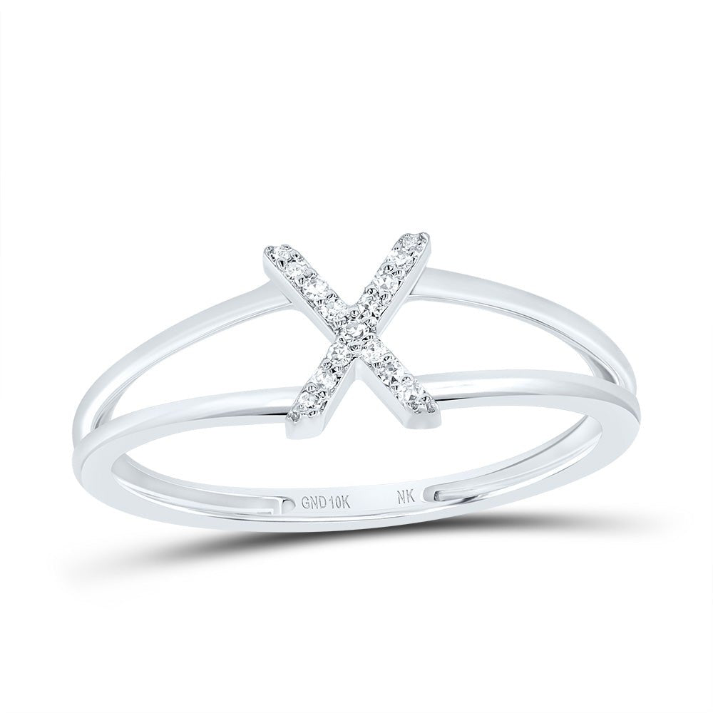 10K White Gold Diamond Gift Initial "X" Women's Ring 1/20 Cttw - Splendid Jewellery