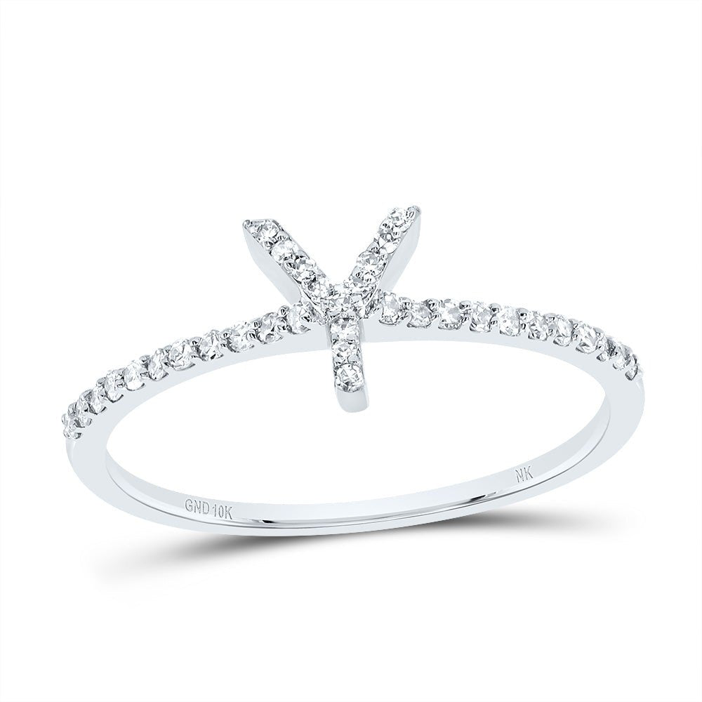 10K White Gold Diamond Gift Initial "Y" Ring 1/6 Cttw - Splendid Jewellery
