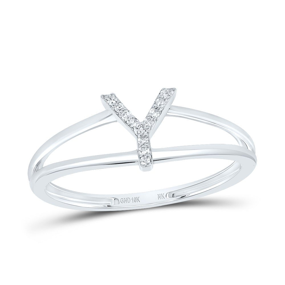 10K White Gold Diamond Gift Initial "Y" Women's Ring 1/20 Cttw - Splendid Jewellery