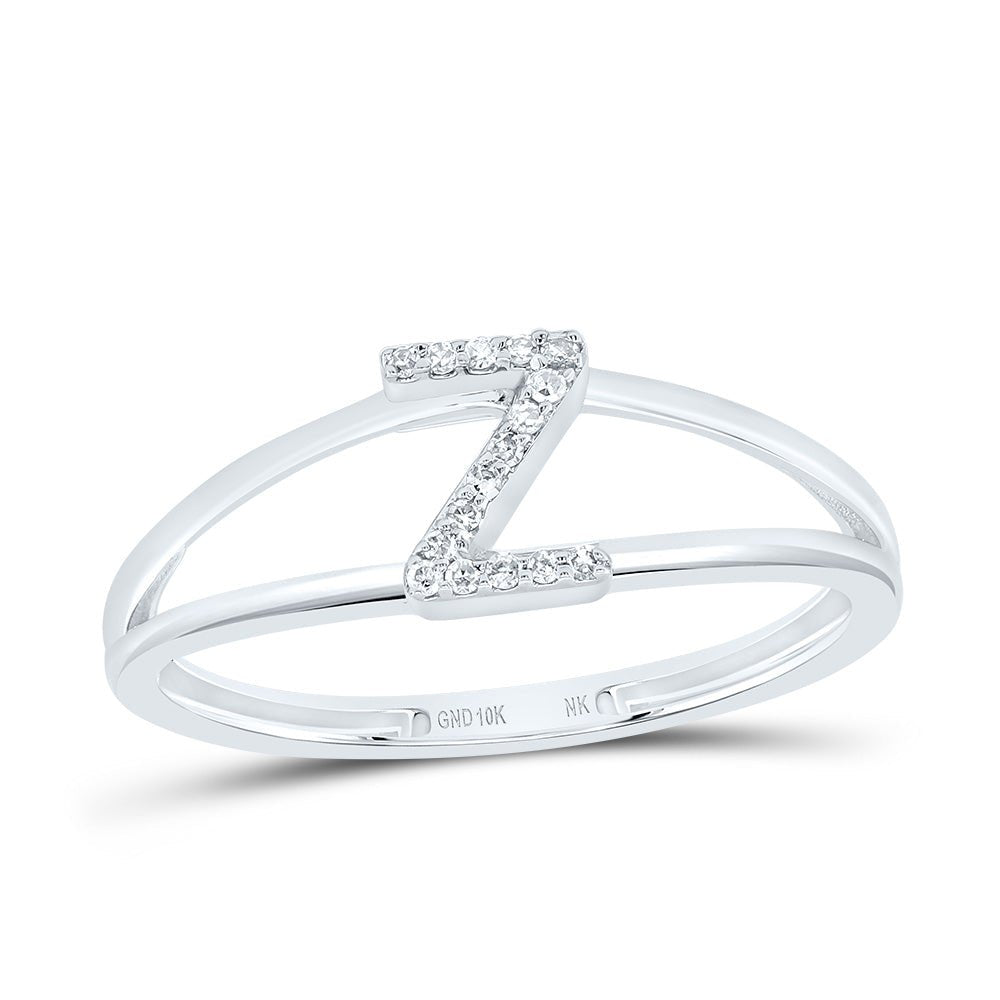10K White Gold Diamond Gift Initial "Z" Women's Ring 1/20 Cttw - Splendid Jewellery