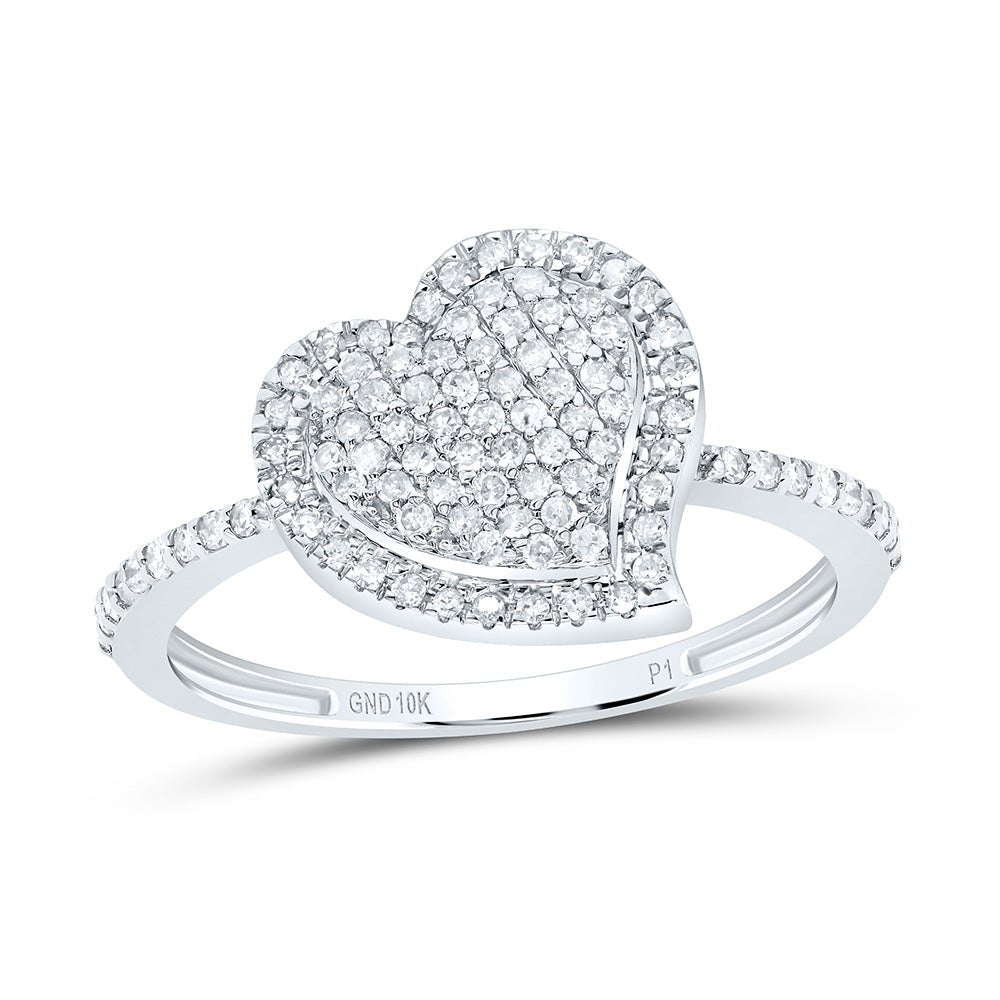 10K White Gold Diamond Heart Ring 1/3 Cttw - Splendid Jewellery