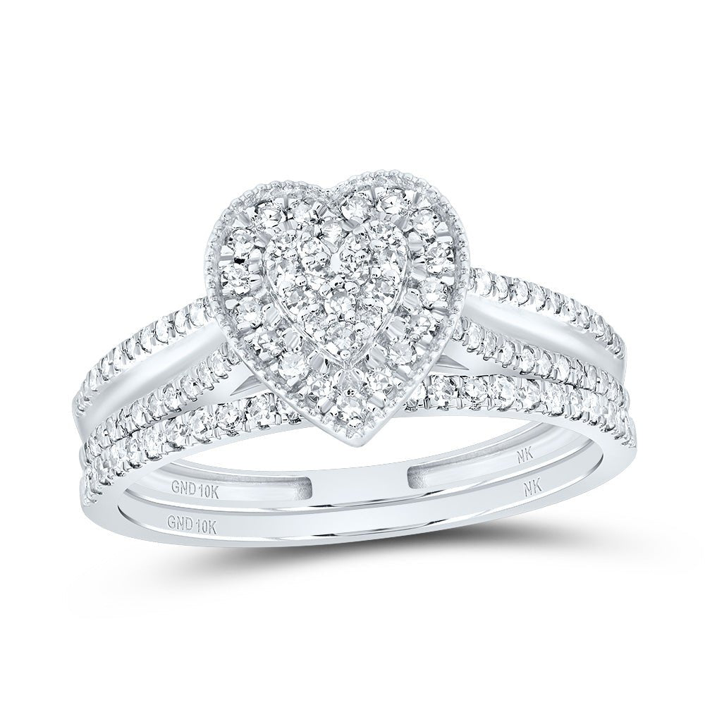 10K White Gold Diamond Heart Single Halo Bridal Set 3/8 Cttw - Splendid Jewellery