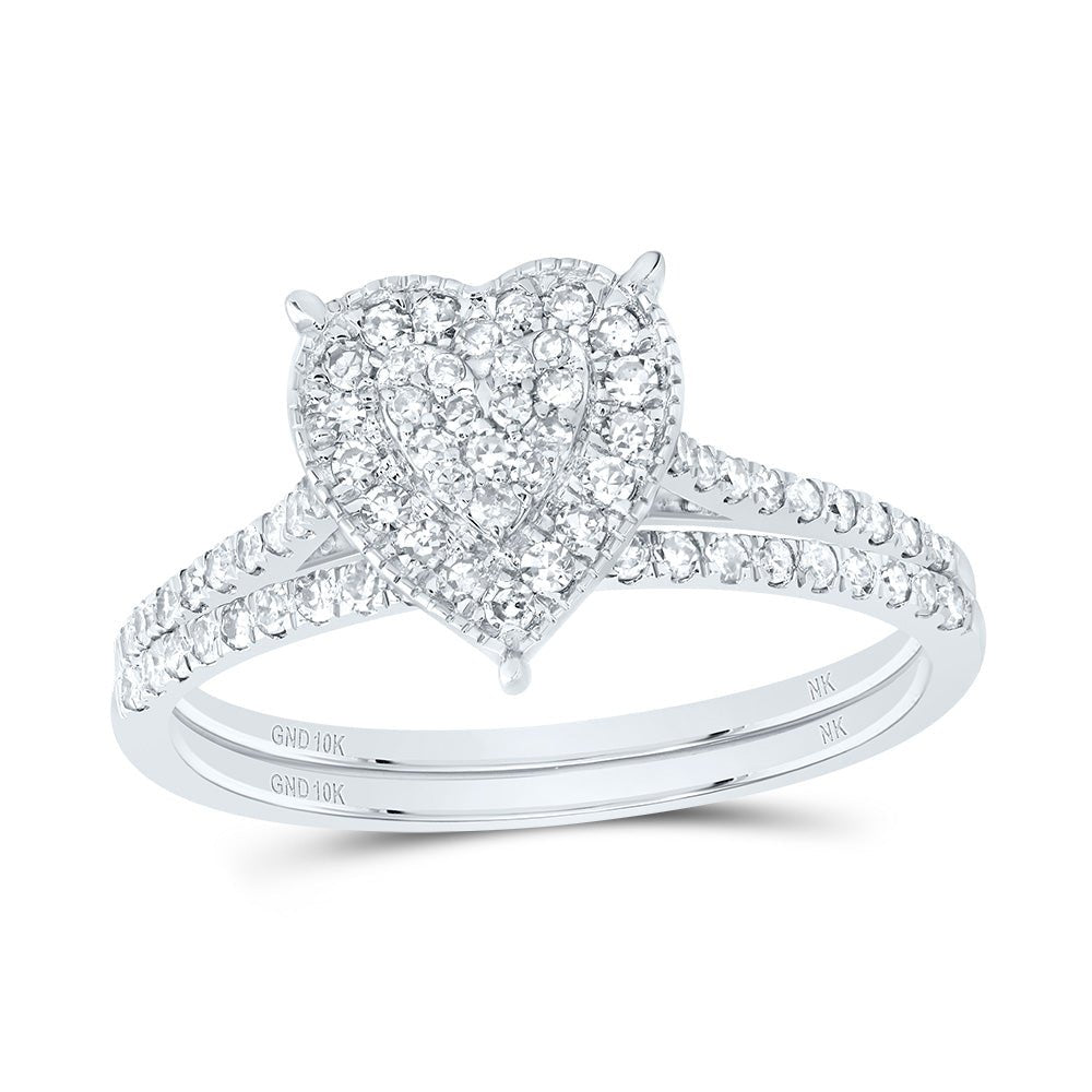 10K White Gold Diamond Heart Single Halo Bridal Set 3/8 Cttw - Splendid Jewellery