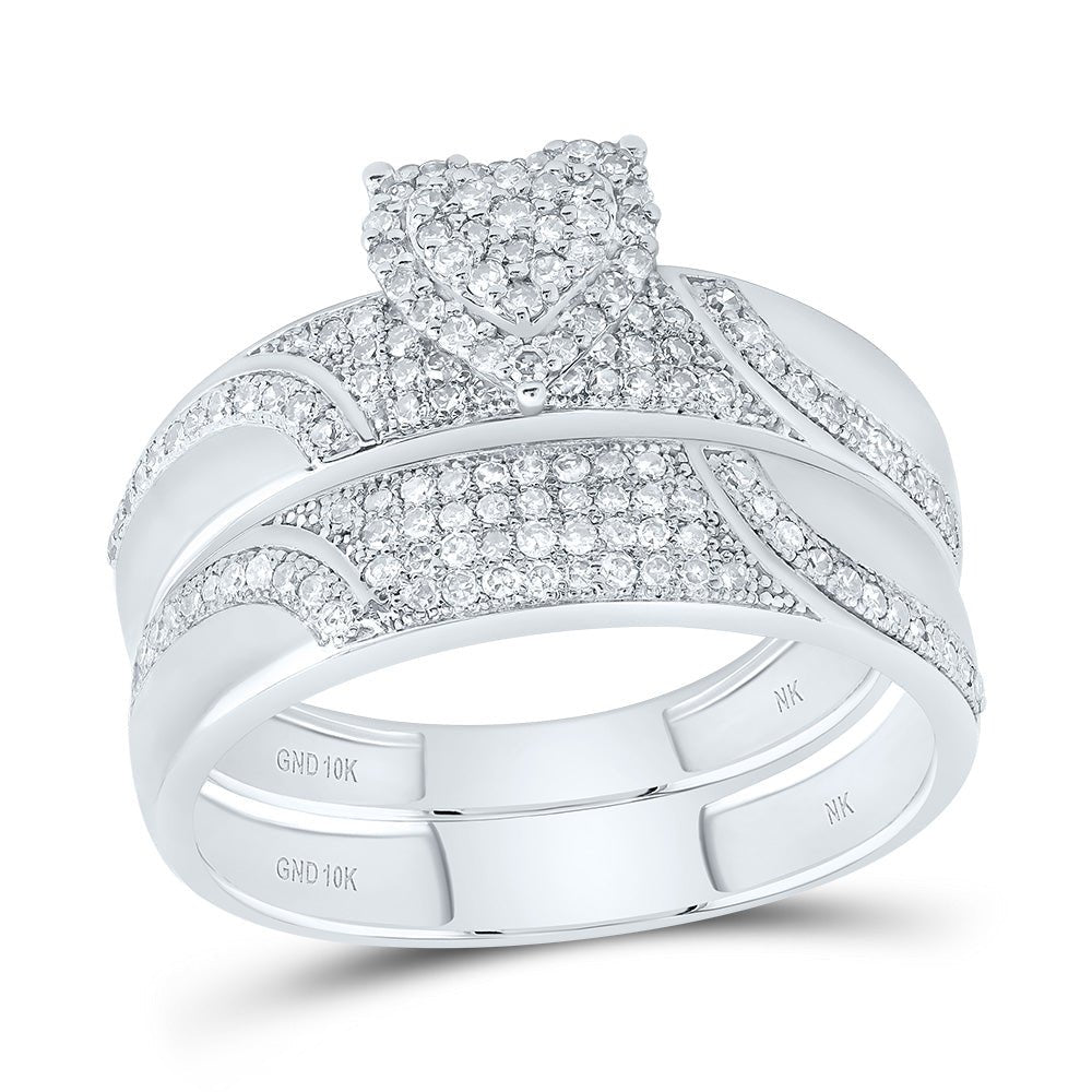 10K White Gold Diamond Heart Trio Ring Set 1/2 Cttw - Splendid Jewellery