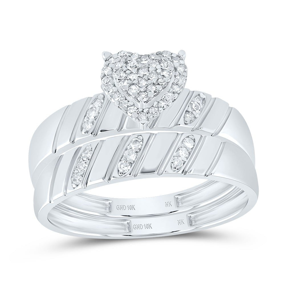 10K White Gold Diamond Heart Trio Ring Set 1/4 Cttw - Splendid Jewellery
