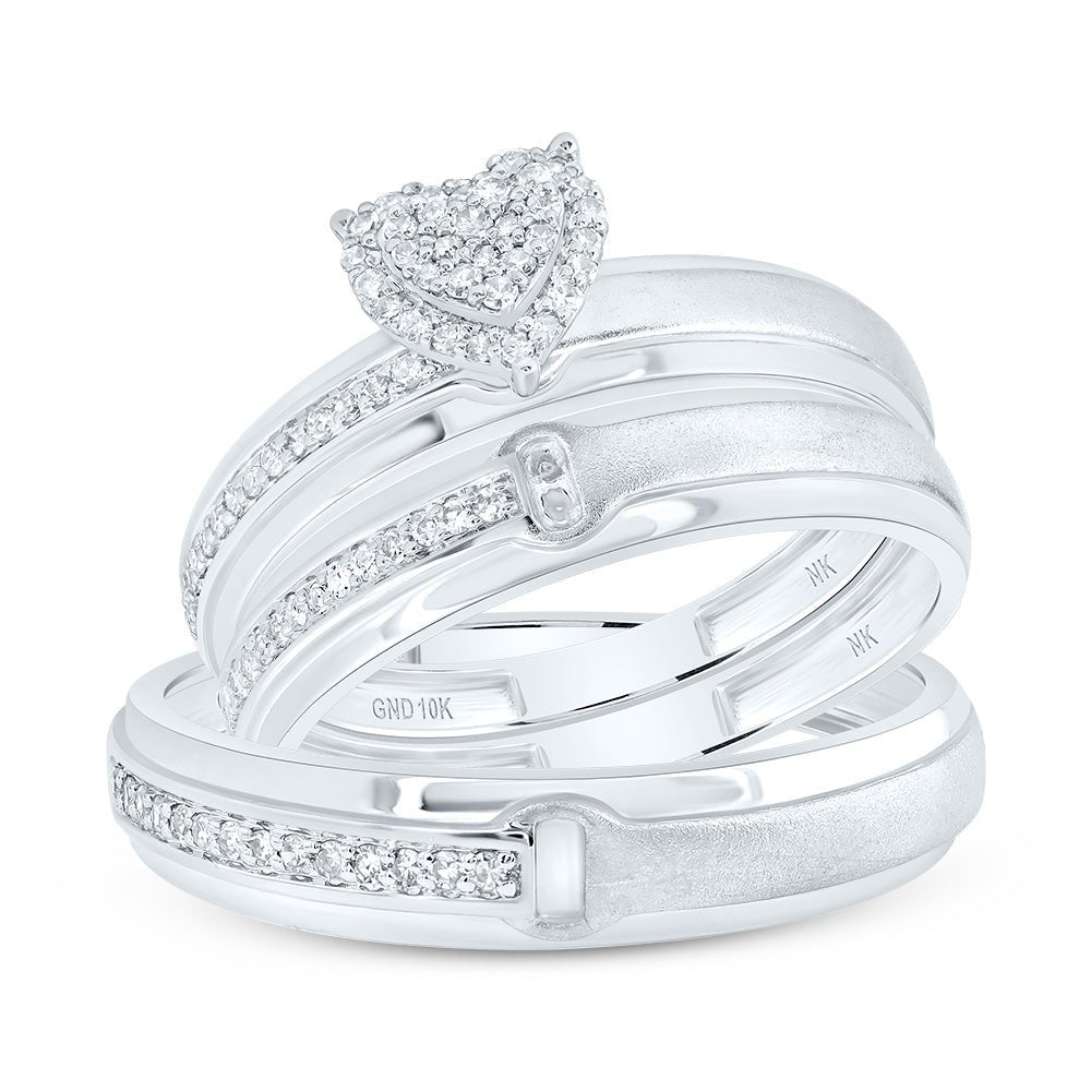 10K White Gold Diamond Heart Trio Ring Set 1/4 Cttw - Splendid Jewellery