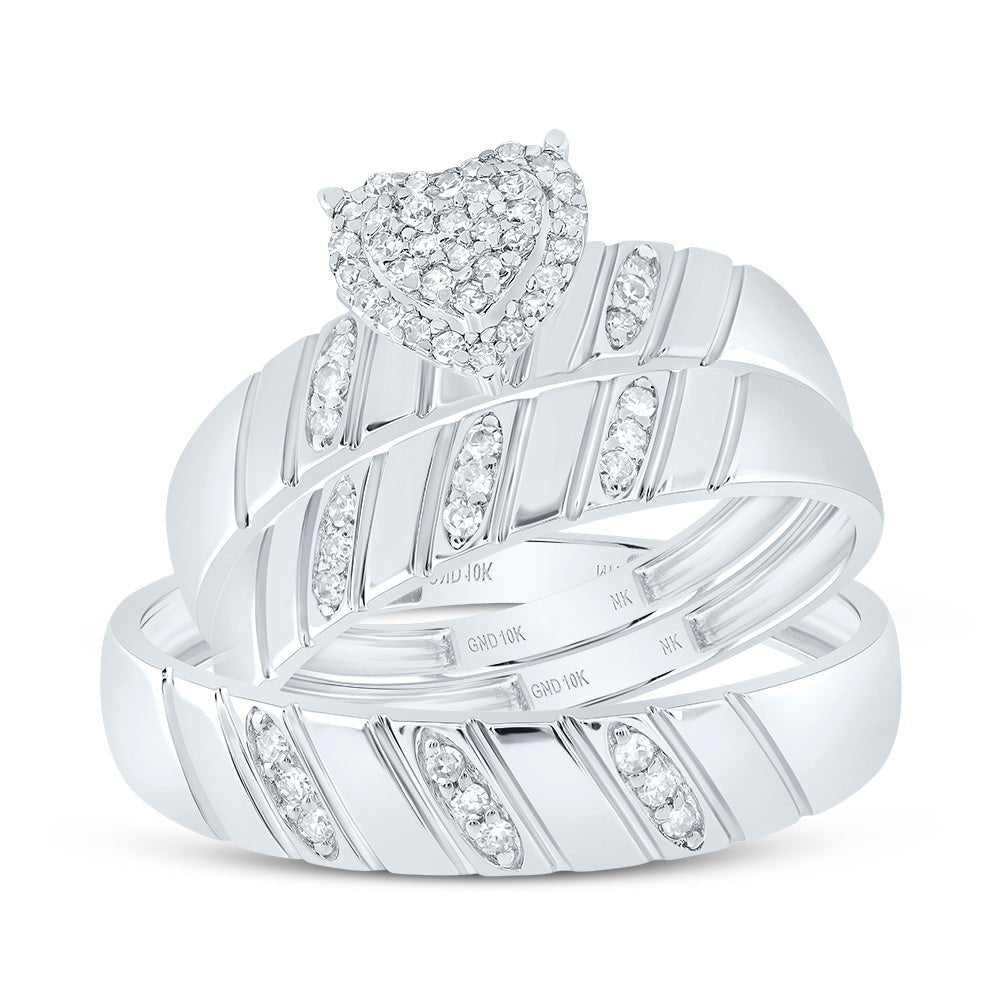 10K White Gold Diamond Heart Trio Ring Set 1/4 Cttw - Splendid Jewellery