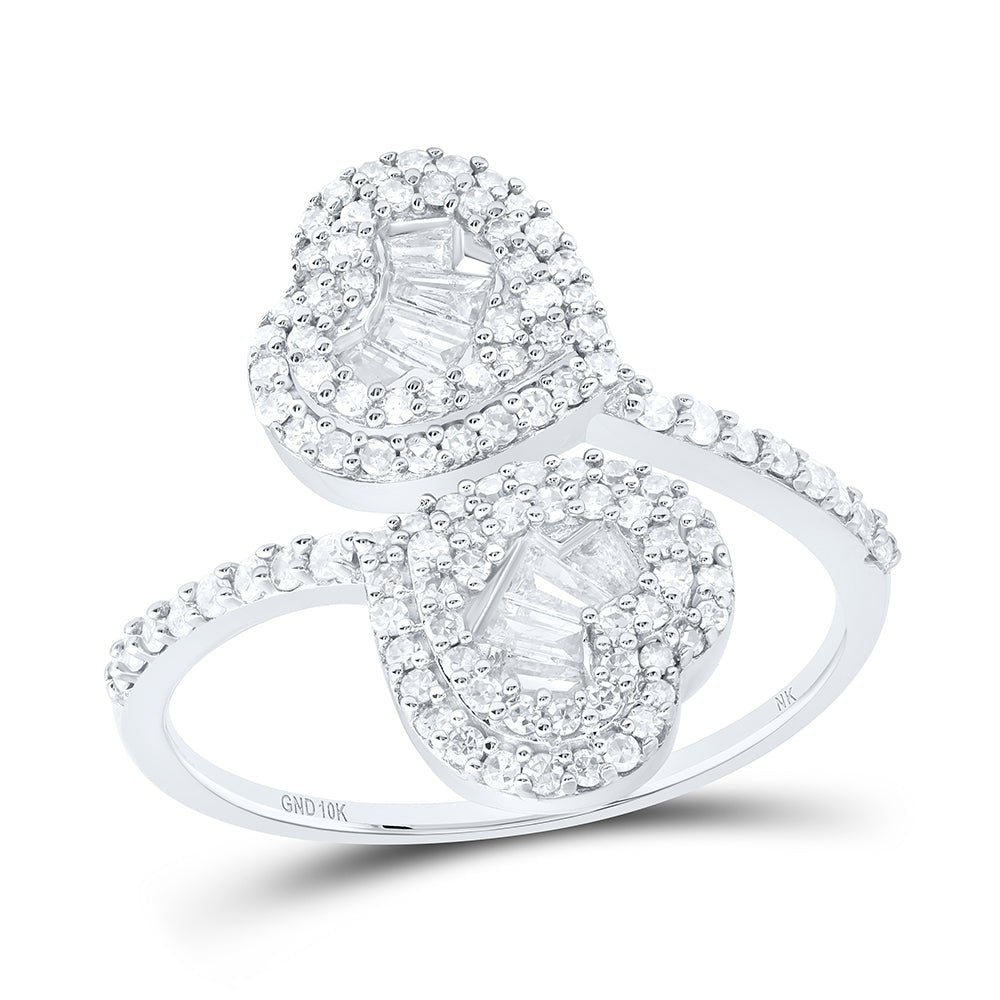 10K White Gold Diamond Heart Women's Cuff Ring 5/8 Cttw - Splendid Jewellery