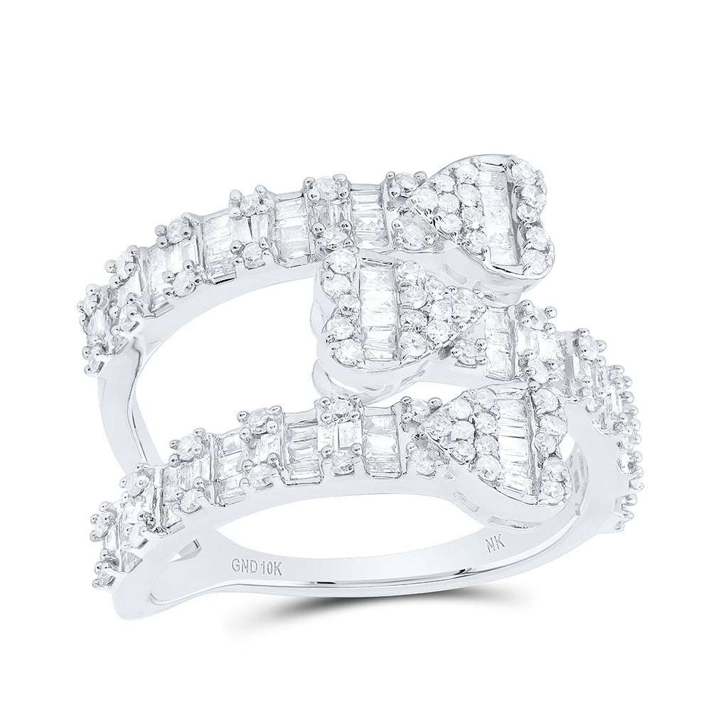 10K White Gold Diamond Heart Women's Cuff Ring 7/8 Cttw - Splendid Jewellery