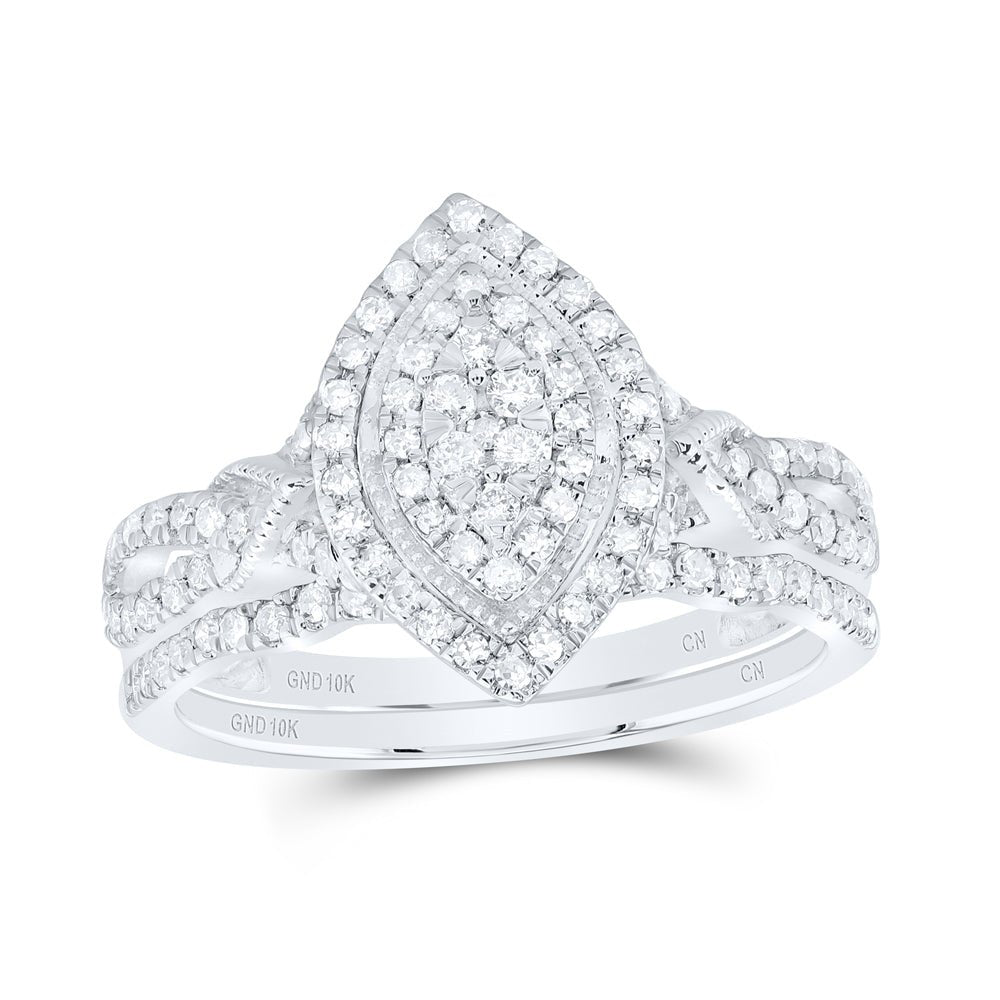 10K White Gold Diamond Marquise Double Halo Bridal Set 1/2 Cttw - Splendid Jewellery