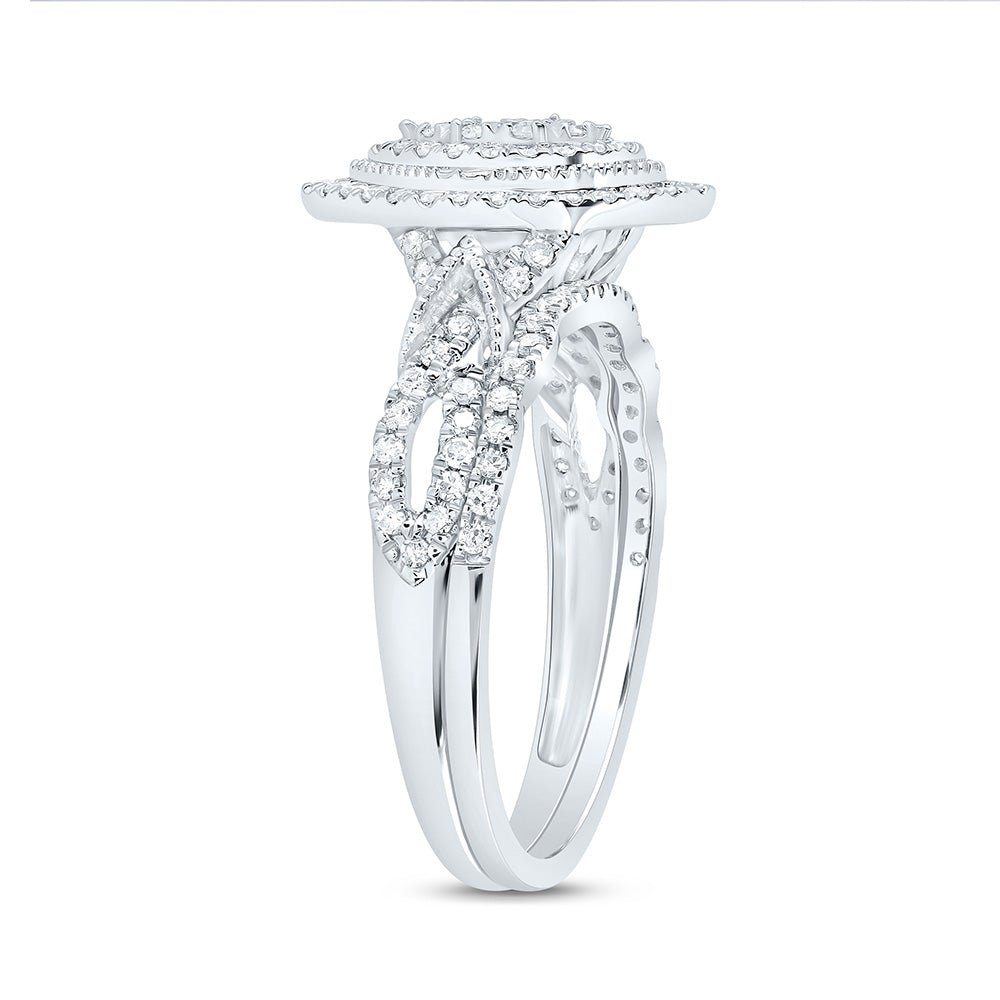 10K White Gold Diamond Marquise Double Halo Bridal Set 1/2 Cttw - Splendid Jewellery