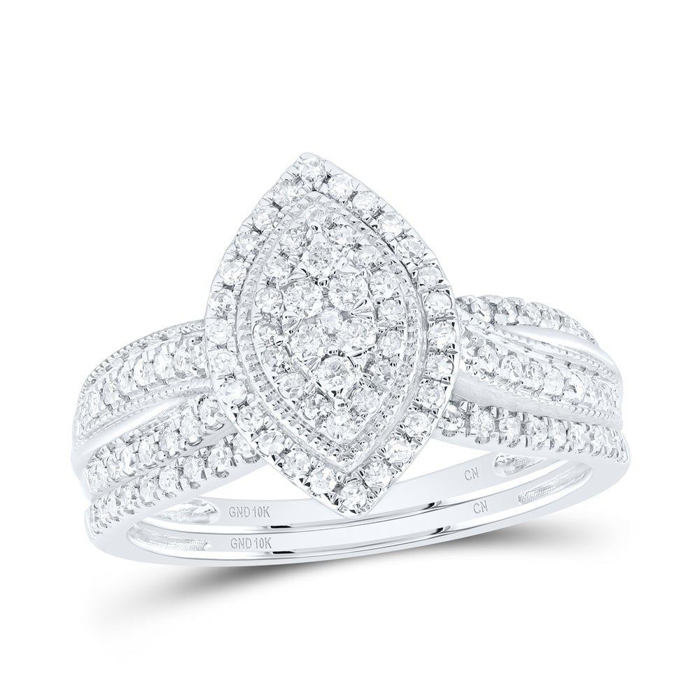 10K White Gold Diamond Marquise Single Halo Bridal Set 1/2 Cttw - Splendid Jewellery