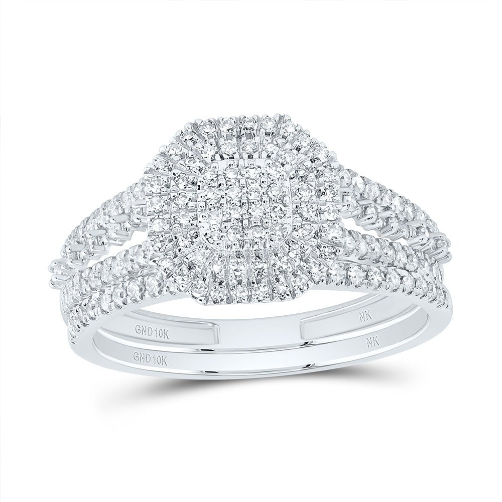 10K White Gold Diamond Octagon Double Halo Bridal Set 1/2 Cttw - Splendid Jewellery