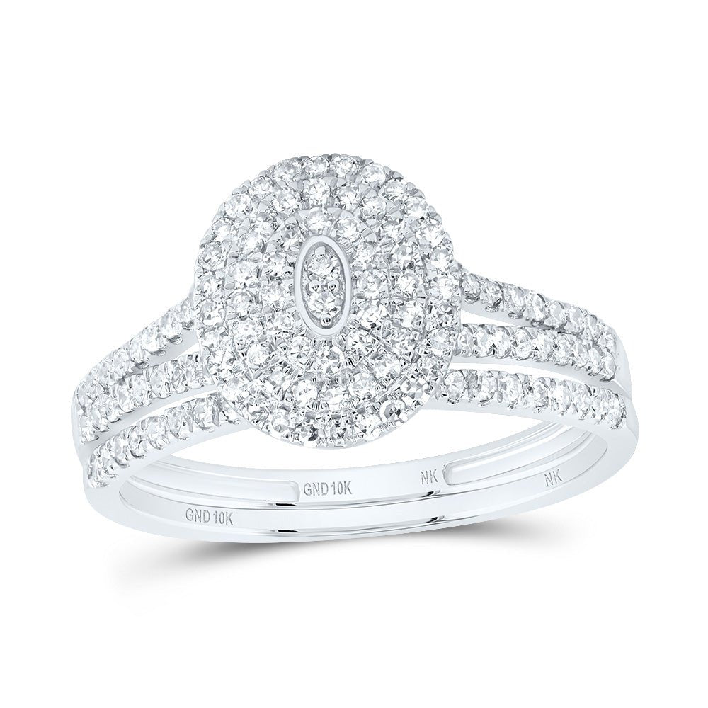 10K White Gold Diamond Oval Double Halo Bridal Set 1/2 Cttw - Splendid Jewellery