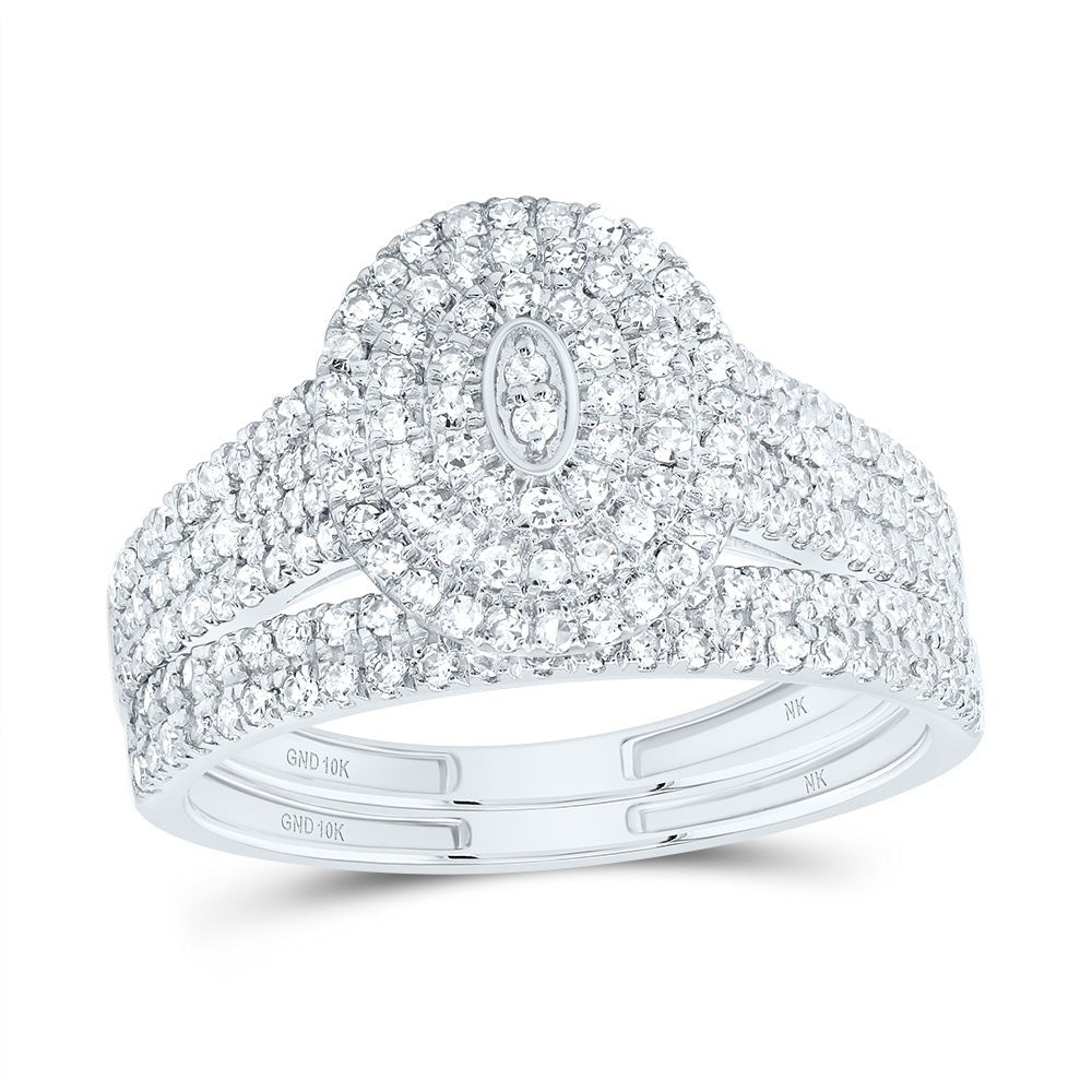 10K White Gold Diamond Oval Double Halo Bridal Set 5/8 Cttw - Splendid Jewellery