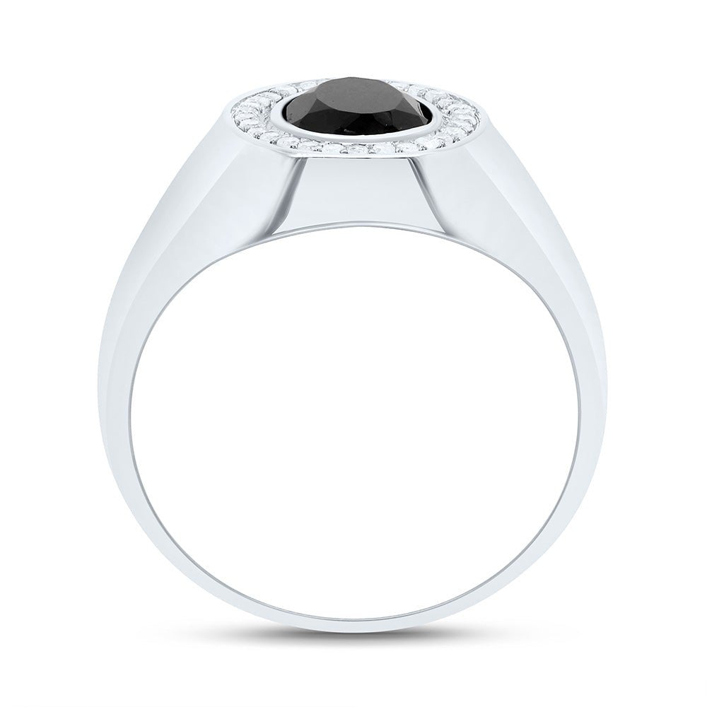 10K White Gold Diamond Oval Onyx Black Men's Ring 1/6 Cttw - Splendid Jewellery