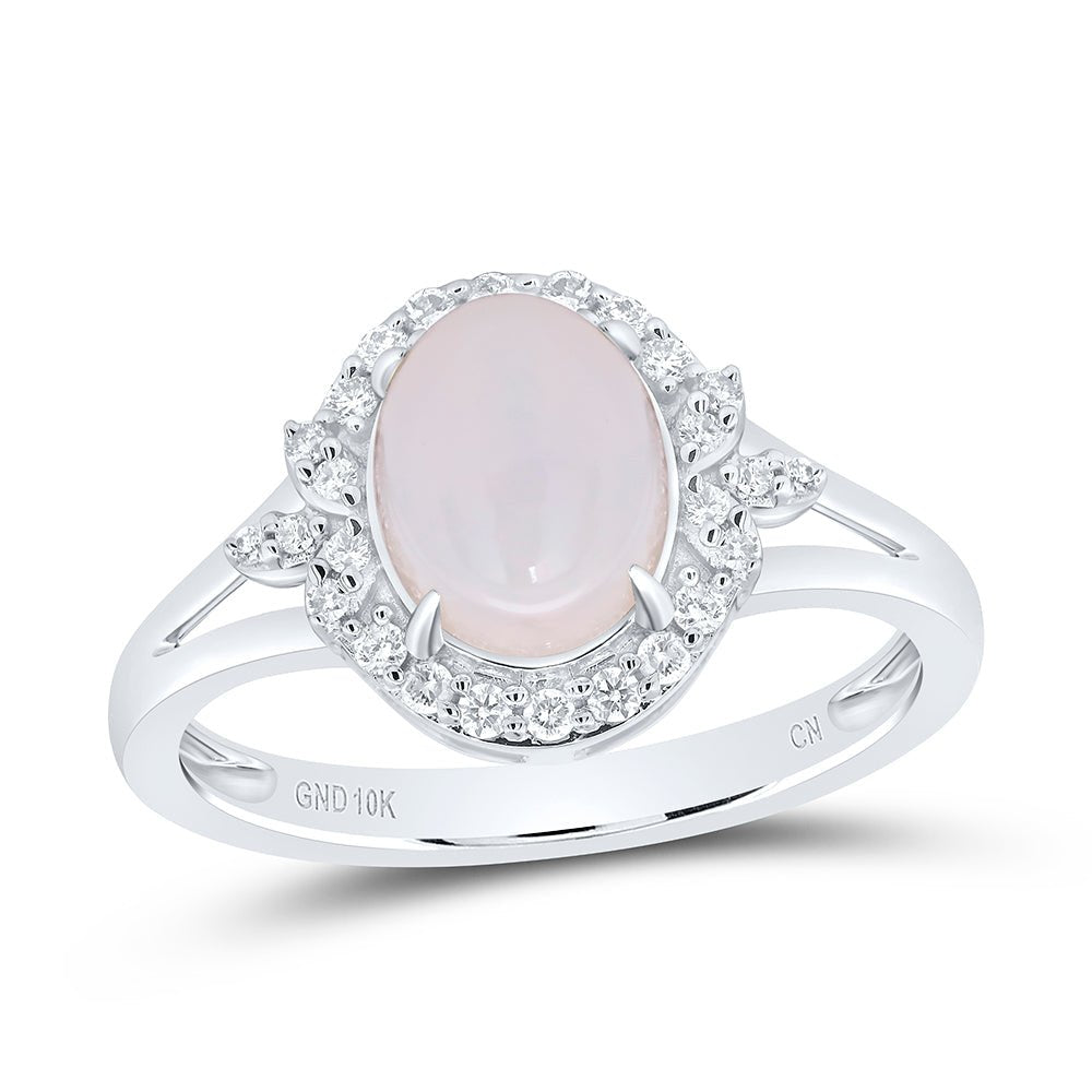 10K White Gold Diamond Oval Opal Gemstone Ring 1/5 Cttw - Splendid Jewellery