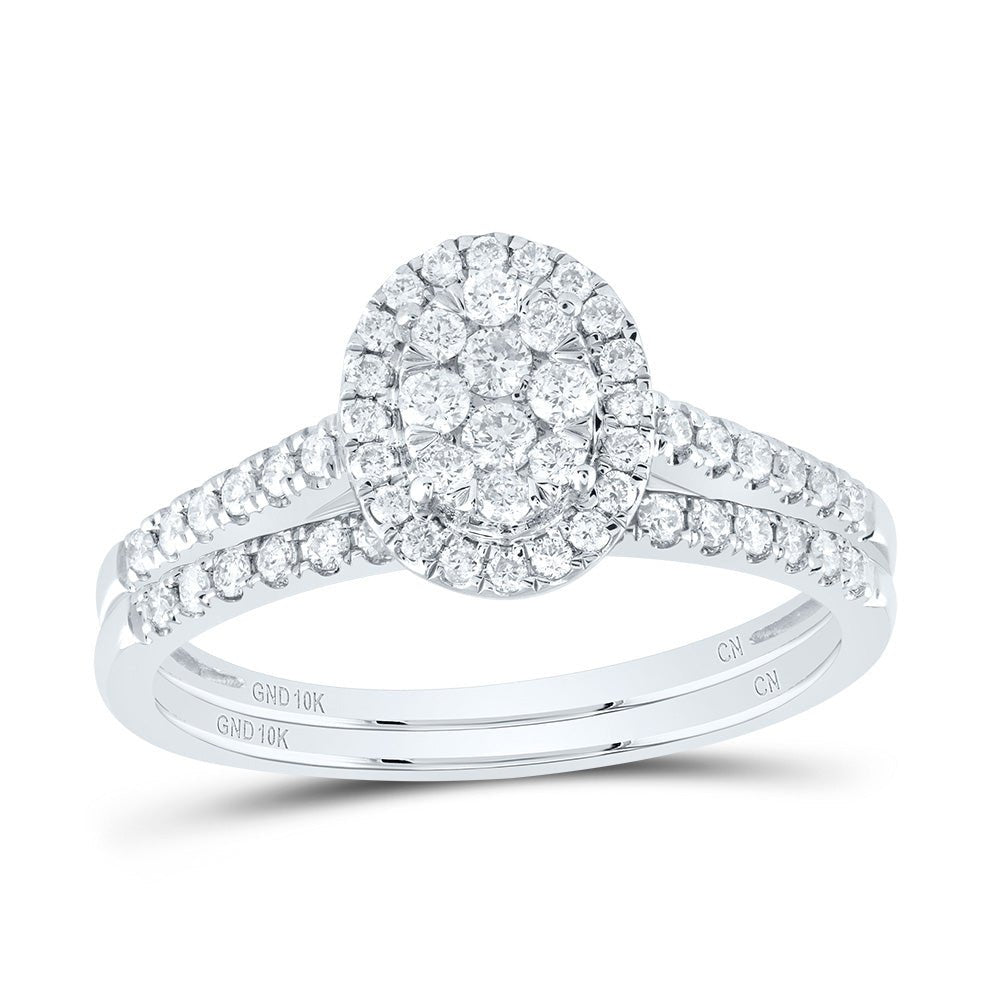 10K White Gold Diamond Oval Single Halo Bridal Set 3/8 Cttw - Splendid Jewellery
