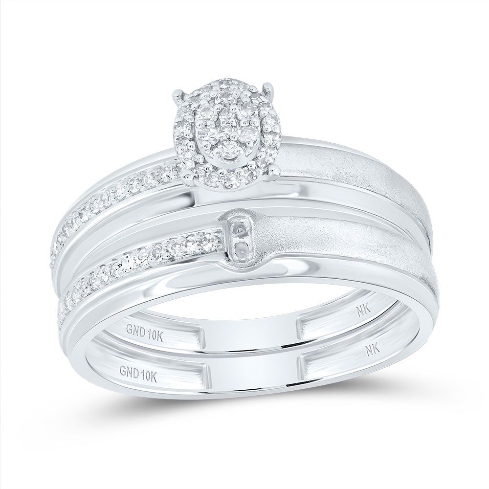 10K White Gold Diamond Oval Trio Ring Set 1/4 Cttw - Splendid Jewellery