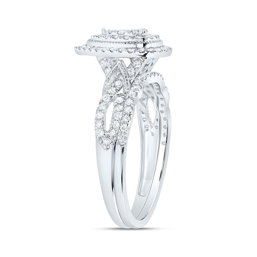 10K White Gold Diamond Pear Double Halo Bridal Set 1/2 Cttw - Splendid Jewellery