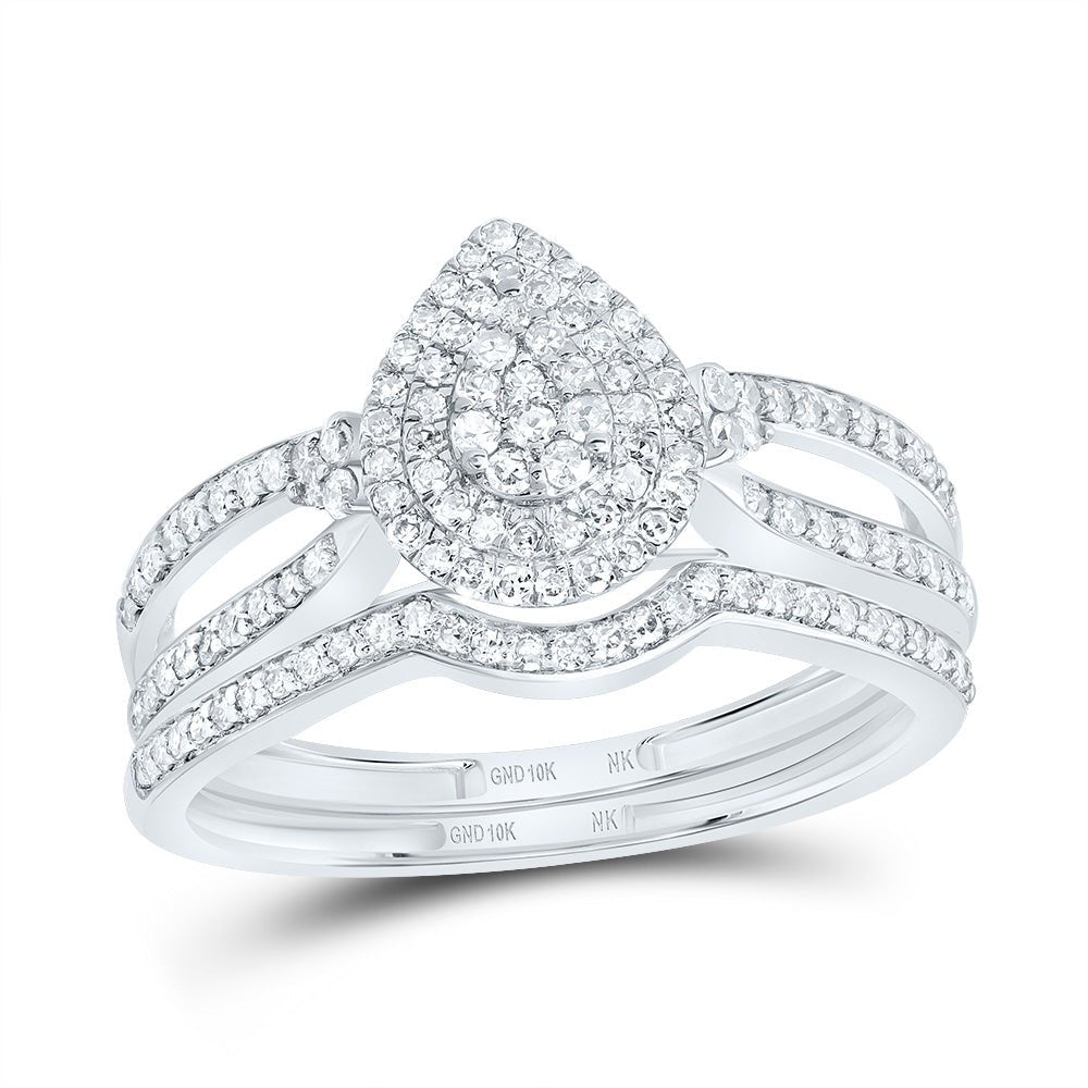 10K White Gold Diamond Pear Double Halo Bridal Set 1/2 Cttw - Splendid Jewellery