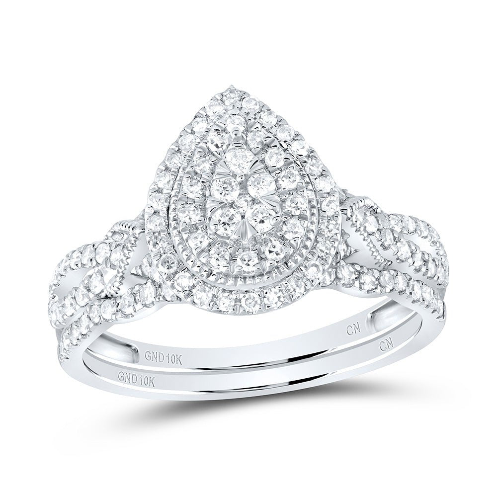 10K White Gold Diamond Pear Double Halo Bridal Set 1/2 Cttw - Splendid Jewellery
