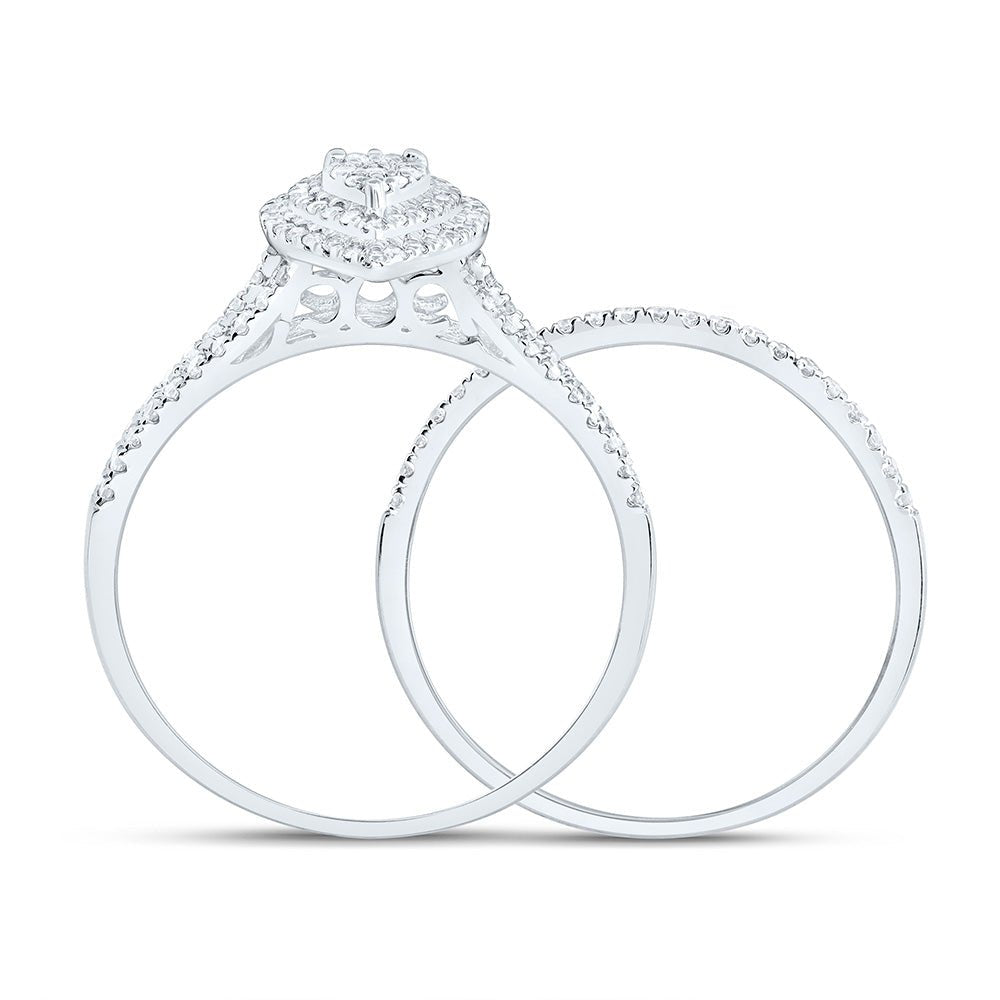 10K White Gold Diamond Pear Double Halo Bridal Set 3/8 Cttw - Splendid Jewellery