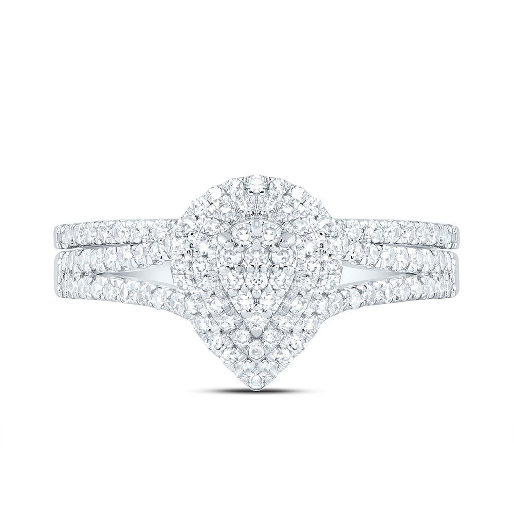 10K White Gold Diamond Pear Double Halo Bridal Set 3/8 Cttw - Splendid Jewellery