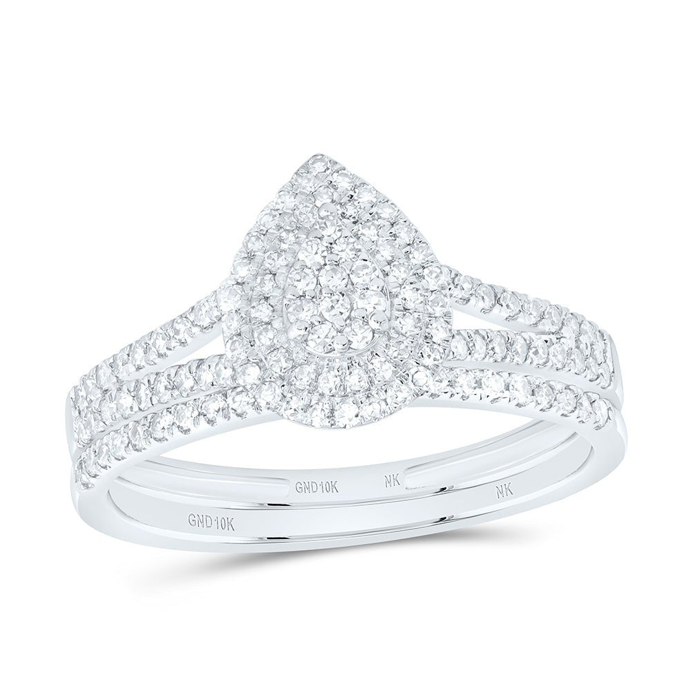 10K White Gold Diamond Pear Double Halo Bridal Set 3/8 Cttw - Splendid Jewellery