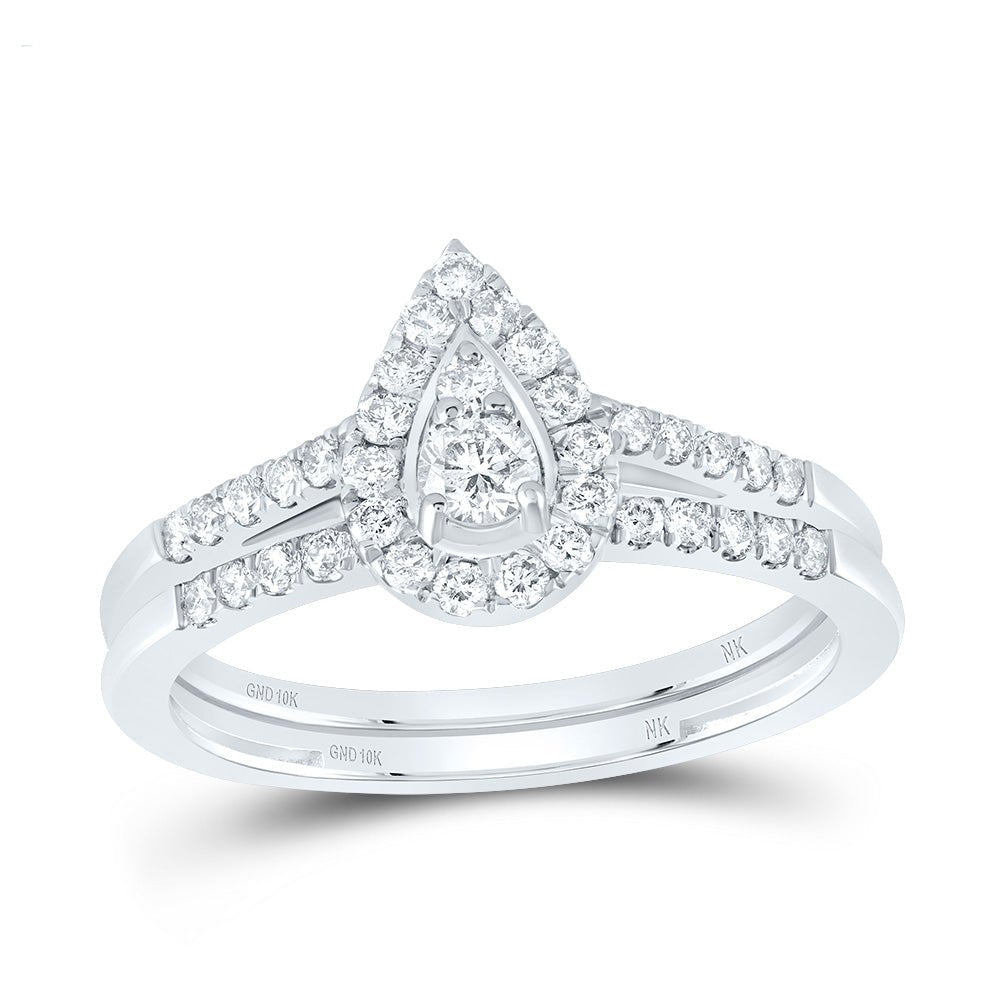10K White Gold Diamond Pear Single Halo Bridal Set 1/2 Cttw - Splendid Jewellery