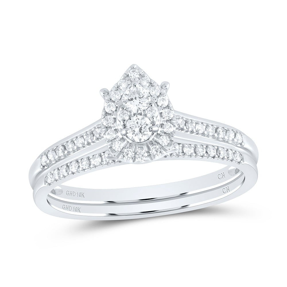10K White Gold Diamond Pear Single Halo Bridal Set 1/3 Cttw - Splendid Jewellery