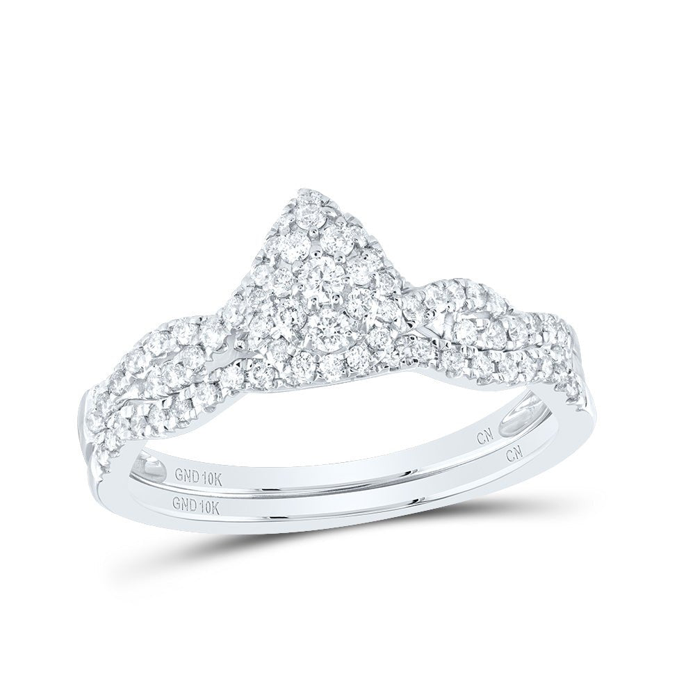 10K White Gold Diamond Pear Single Halo Bridal Set 3/8 Cttw - Splendid Jewellery