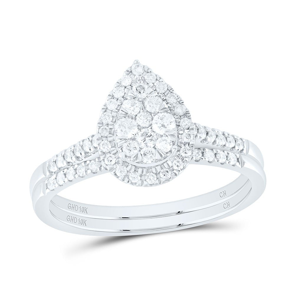 10K White Gold Diamond Pear Single Halo Bridal Set 3/8 Cttw - Splendid Jewellery