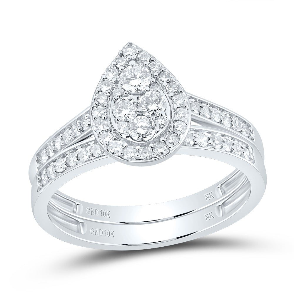 10K White Gold Diamond Pear Trio Ring Set 1 Cttw - Splendid Jewellery