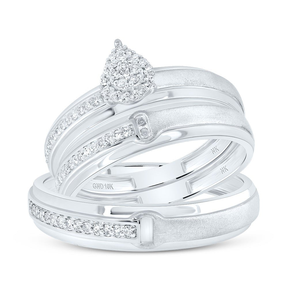 10K White Gold Diamond Pear Trio Ring Set 1/4 Cttw - Splendid Jewellery