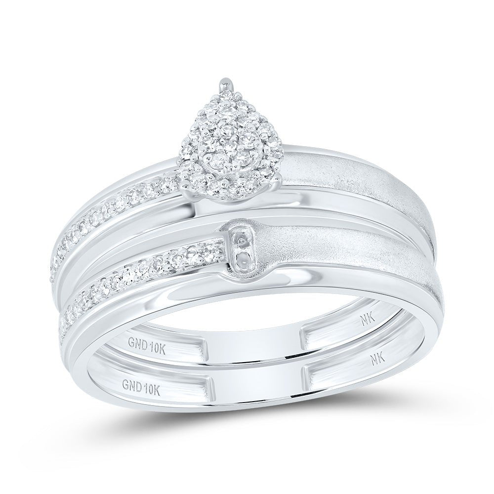 10K White Gold Diamond Pear Trio Ring Set 1/4 Cttw - Splendid Jewellery