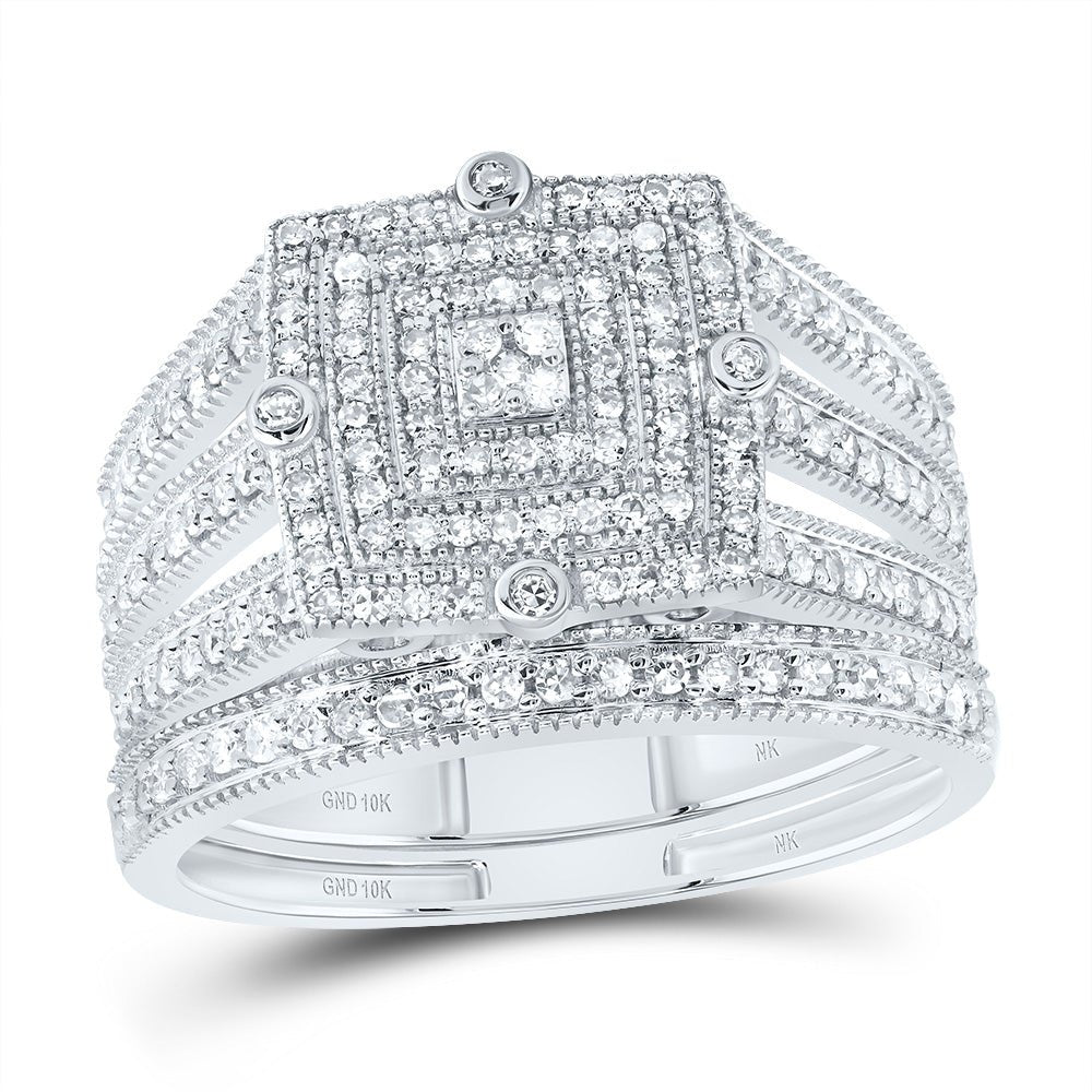 10K White Gold Diamond Square Double Halo Bridal Set 1/2 Cttw - Splendid Jewellery