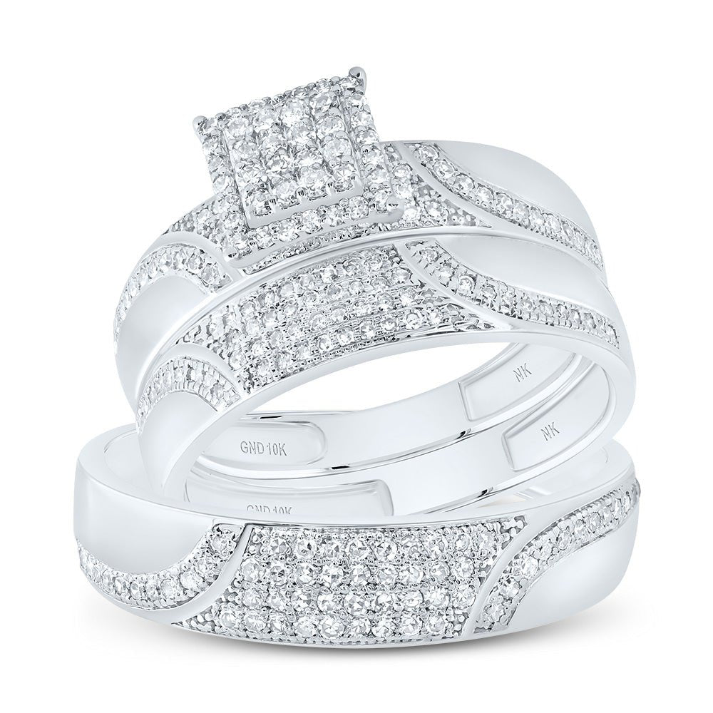 10K White Gold Diamond Square Trio Ring Set 3/4 Cttw - Splendid Jewellery