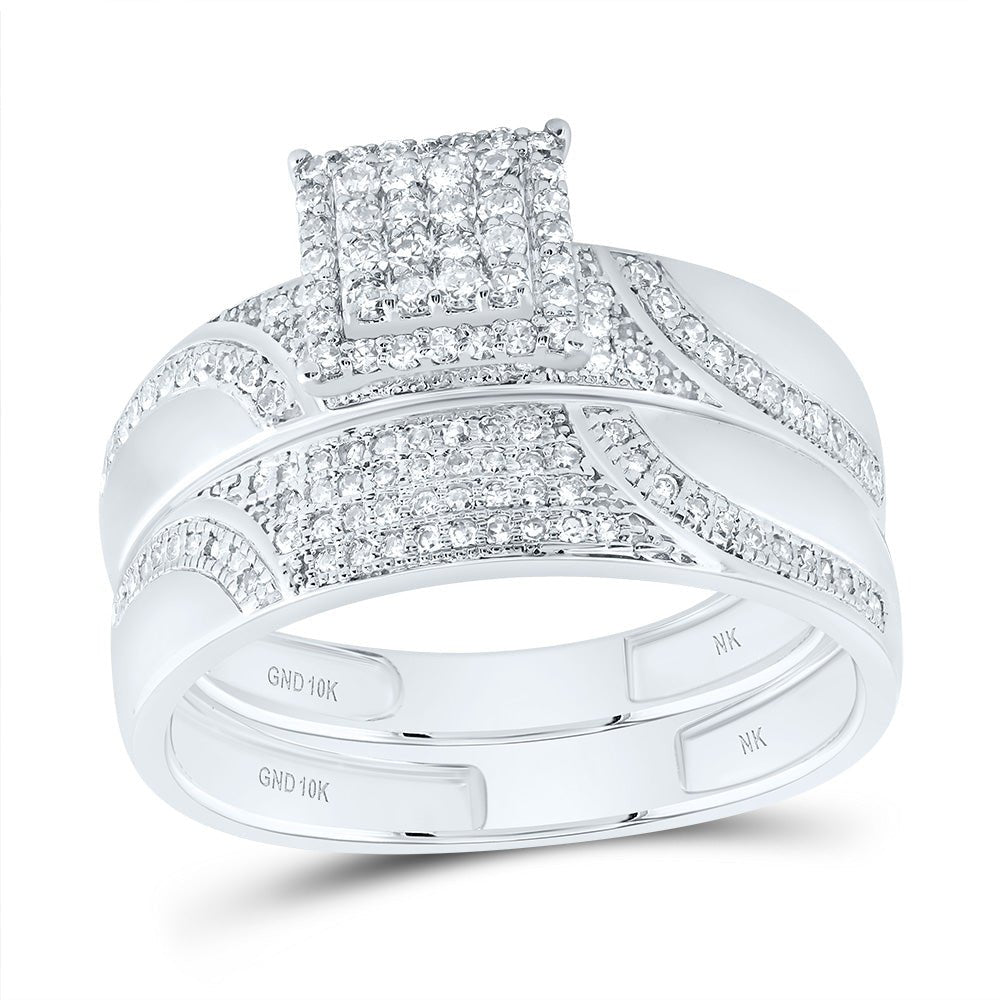 10K White Gold Diamond Square Trio Ring Set 3/4 Cttw - Splendid Jewellery