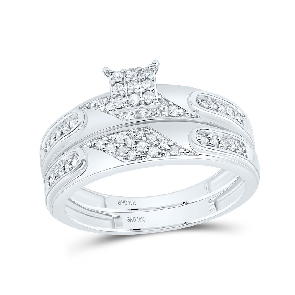 10K White Gold Diamond Square Trio Ring Set 3/8 Cttw - Splendid Jewellery