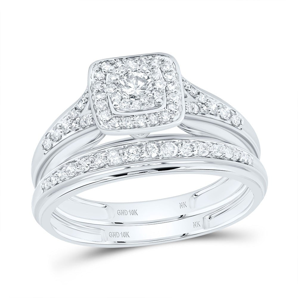 10K White Gold Diamond Square Trio Ring Set 7/8 Cttw - Splendid Jewellery
