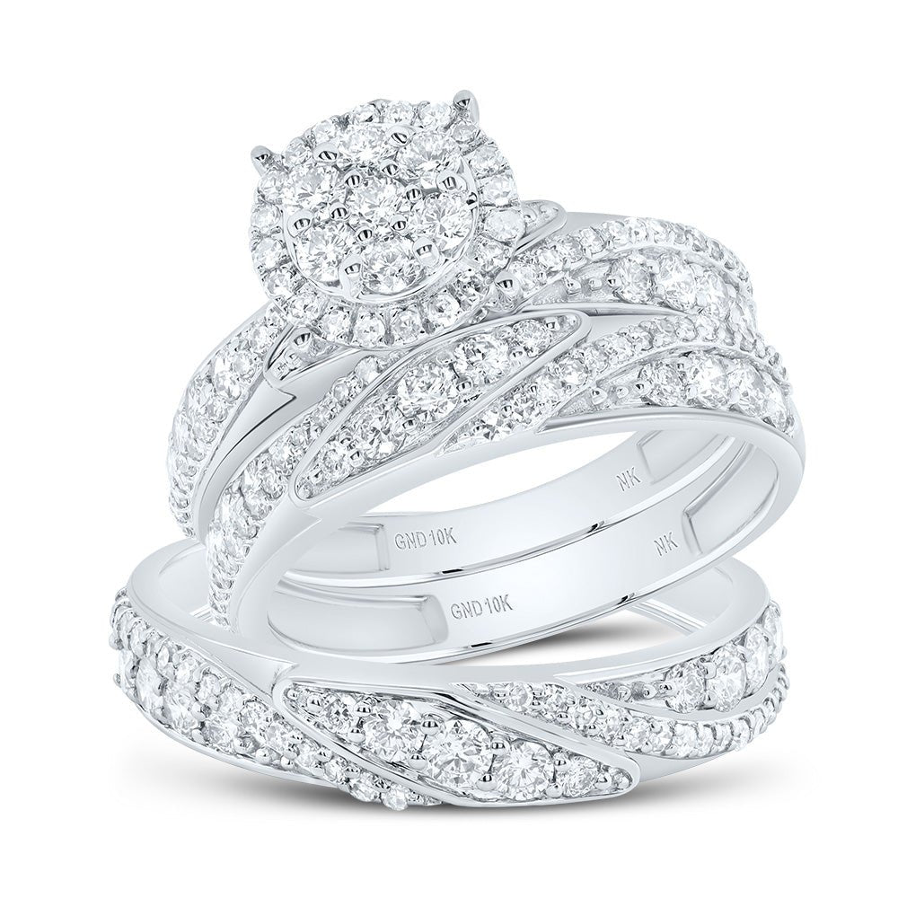 10K White Gold Diamond Trio Ring Set 1 3/4 Cttw - Splendid Jewellery