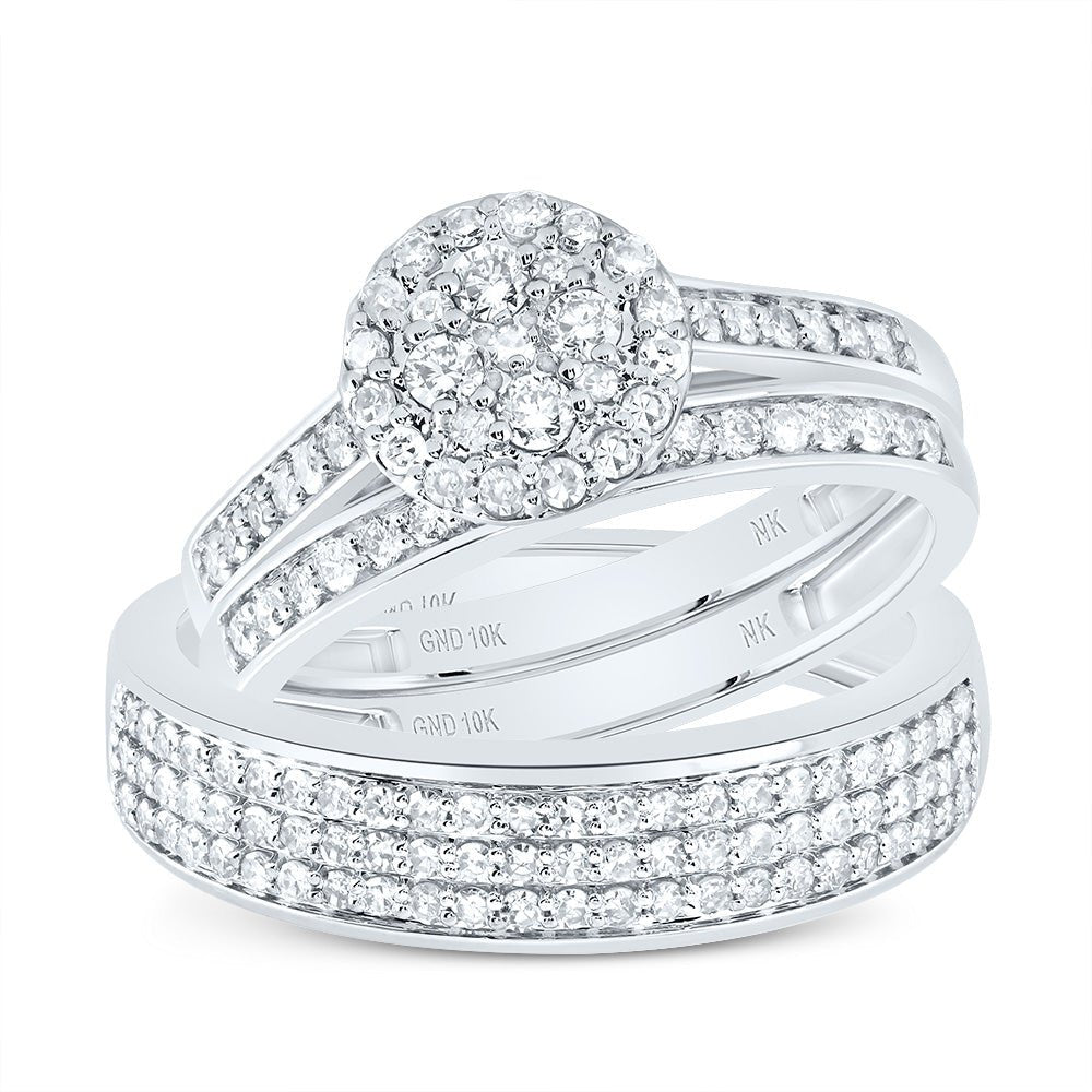 10K White Gold Diamond Trio Ring Set 1 Cttw - Splendid Jewellery