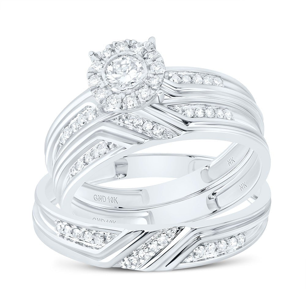 10K White Gold Diamond Trio Ring Set 3/8 Cttw - Splendid Jewellery