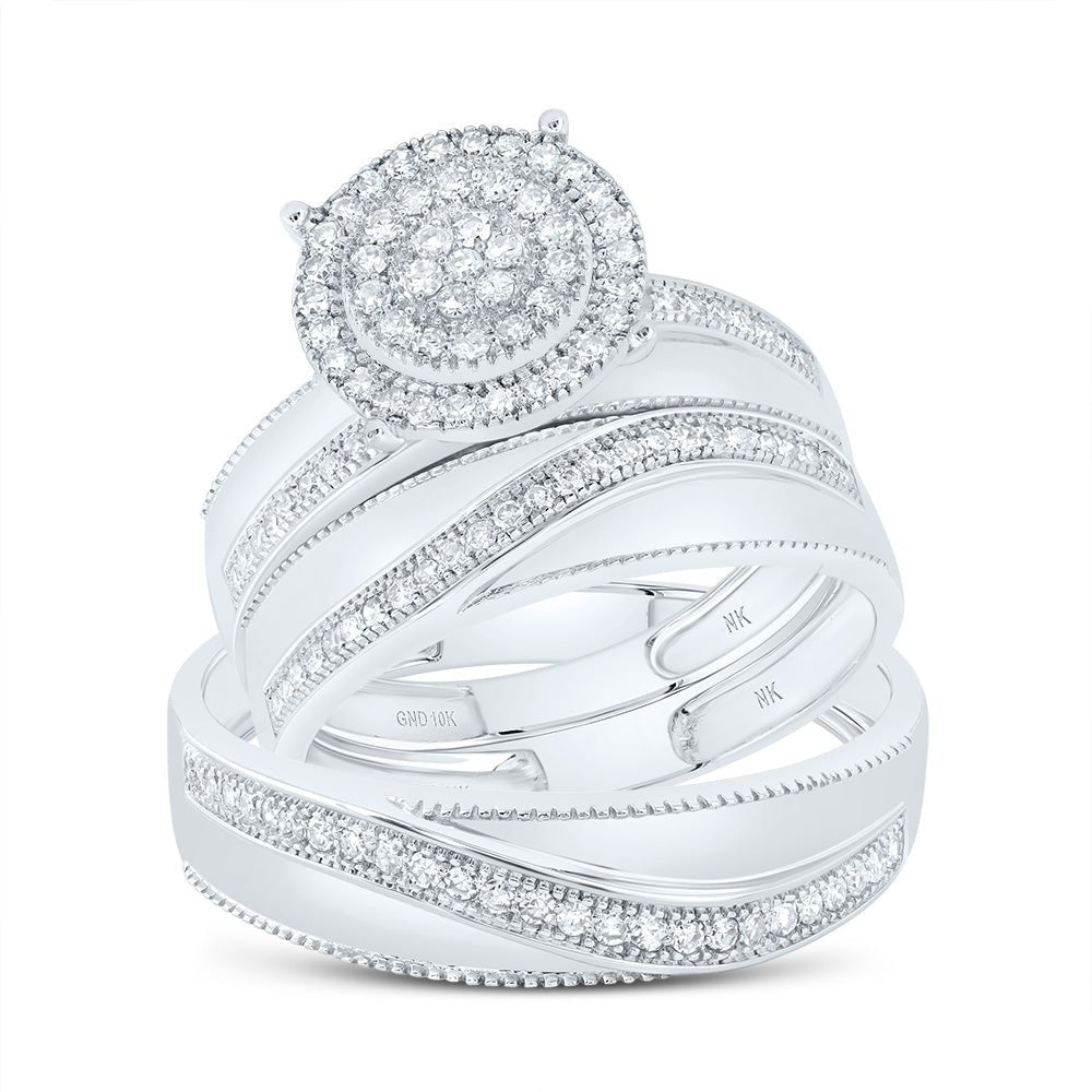 10K White Gold Diamond Trio Ring Set 5/8 Cttw - Splendid Jewellery