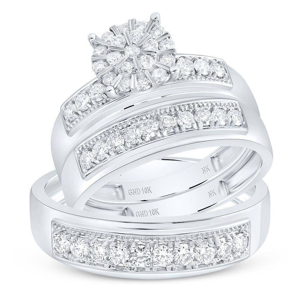 10K White Gold Diamond Trio Ring Set 7/8 Cttw - Splendid Jewellery