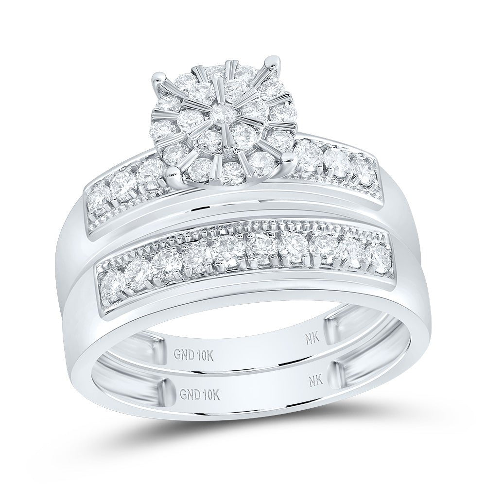 10K White Gold Diamond Trio Ring Set 7/8 Cttw - Splendid Jewellery
