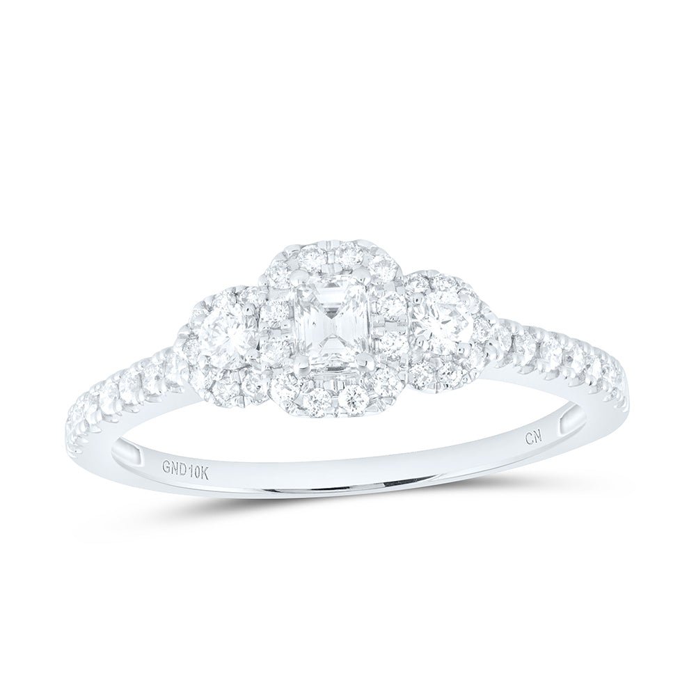 10K White Gold Emerald Diamond Single Halo Bridal Ring 1/2 Cttw - Splendid Jewellery