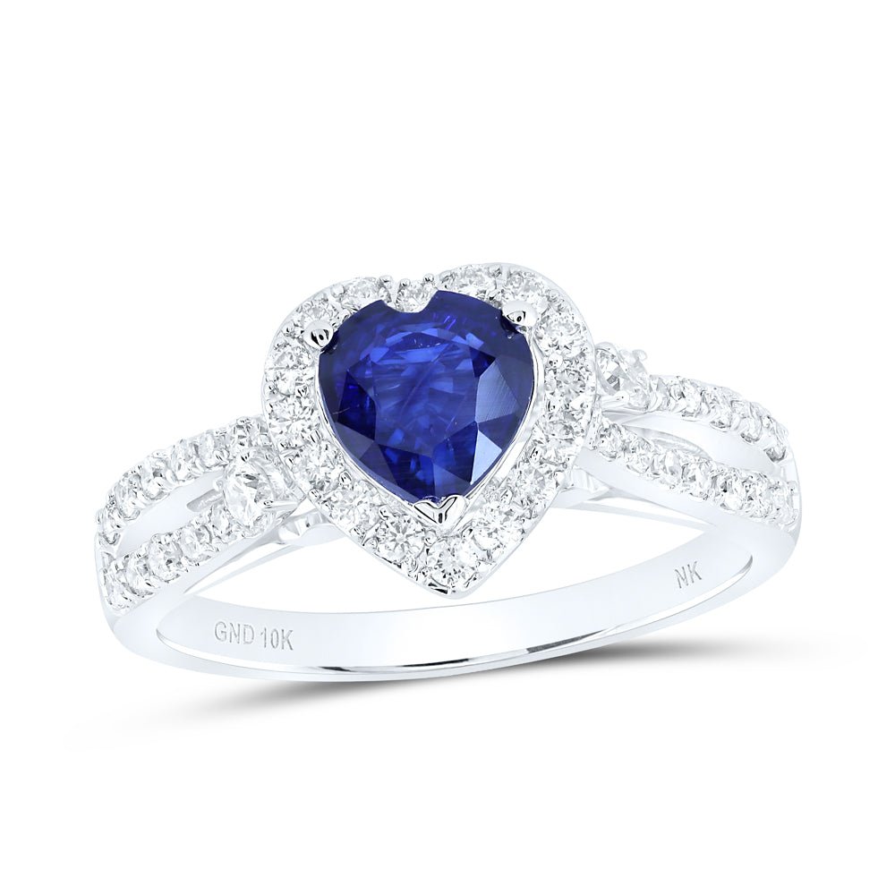 10K White Gold Heart Natural Blue Sapphire Gemstone Ring 1/2 Cttw - Splendid Jewellery